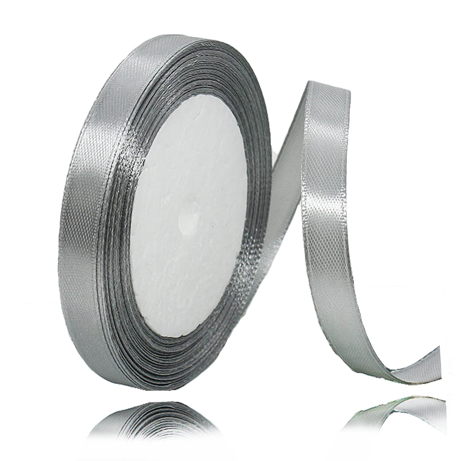 Silver Ribbon 38 Inch X 25 Yards, Gray Satin Fabric Silk Ribbon For Gift Wrapping, Hair Bows Making, Floral Bouquets, Wreaths, D